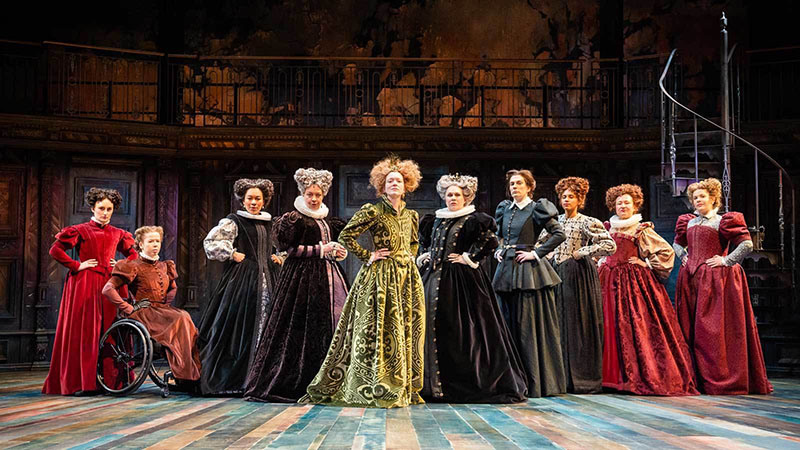 The Taming of the Shrew women cast on the stage standing next to each other