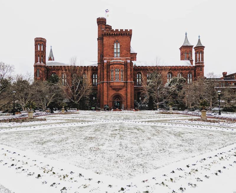 @ekelly80 - Snowy winter scene at the Smithsonian Castle on the National Mall - Winter in Washington, DC